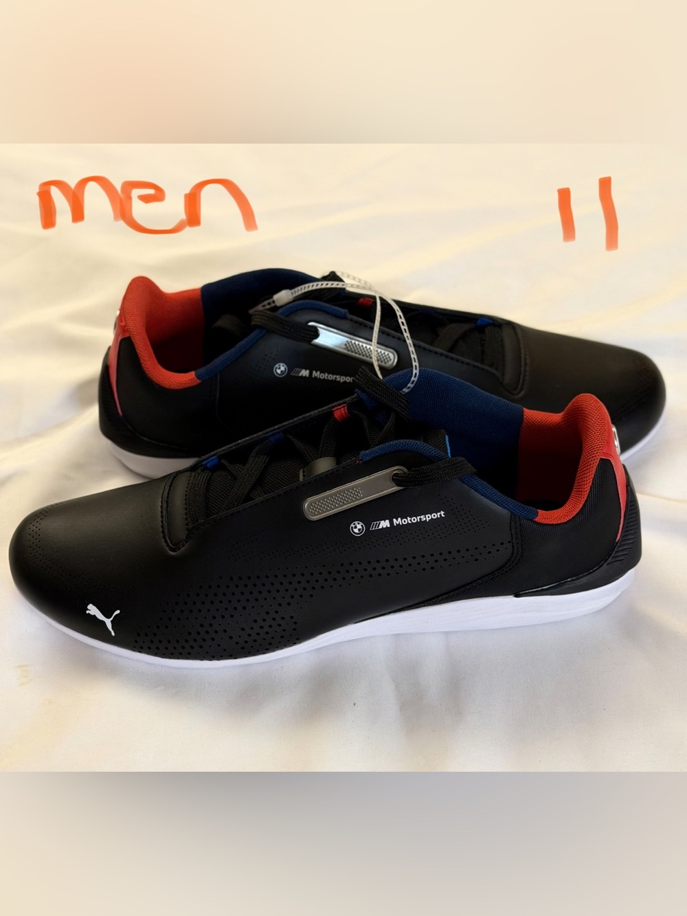 PUMA Men’s Black BMW M Motorsport Low-Top Sneakers with Red Lining